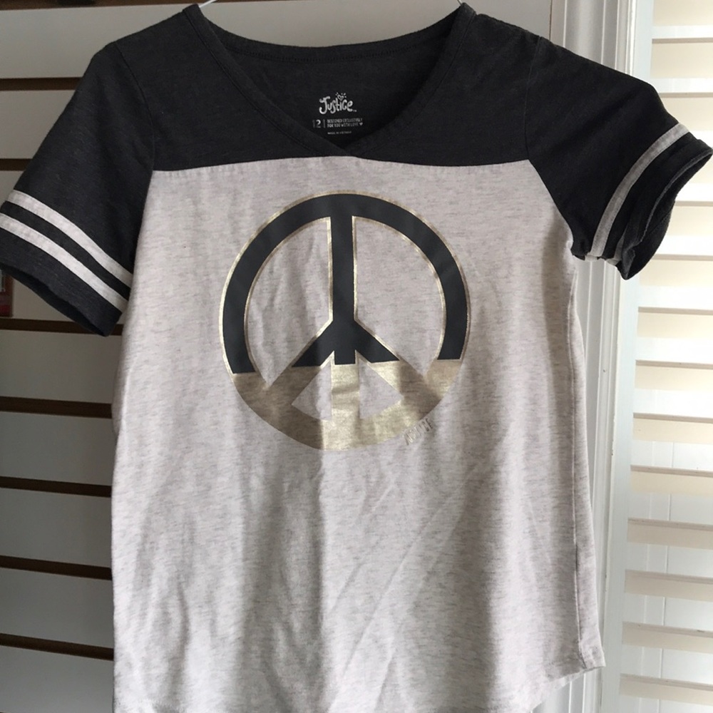 Justice tee shirt w gold peace sign